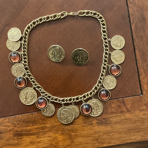 Jewelry - Republique Francaise Gold Coin Necklace and Earring Set